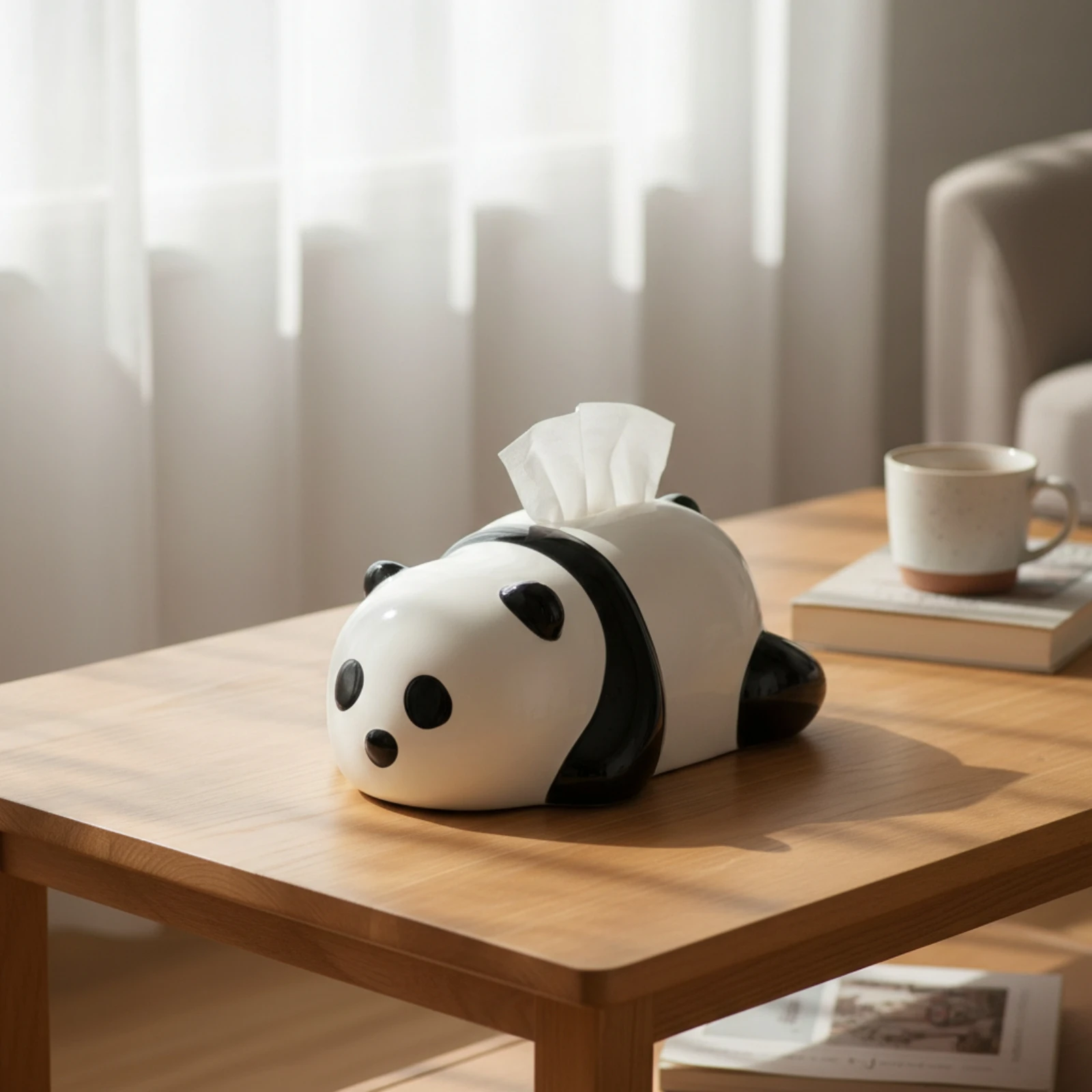 Panda Tissue Box Decorative Ceramic Tissue Box Adorable Playful for Homeowners, Living Room, Bedroom