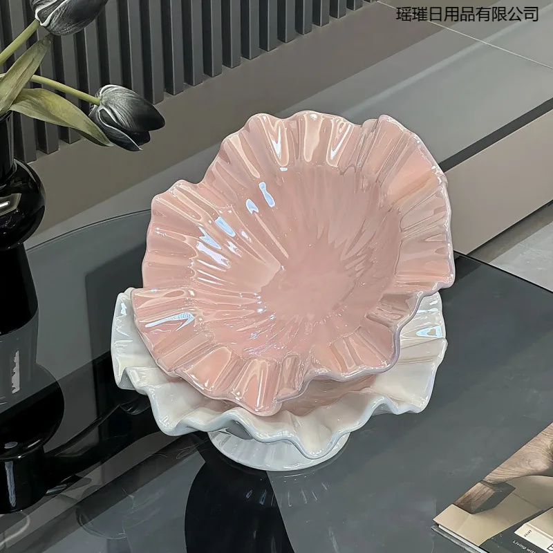 2025 new high-value fruit plate ceramic lace high-end snack creative fruit plate living room coffee table household