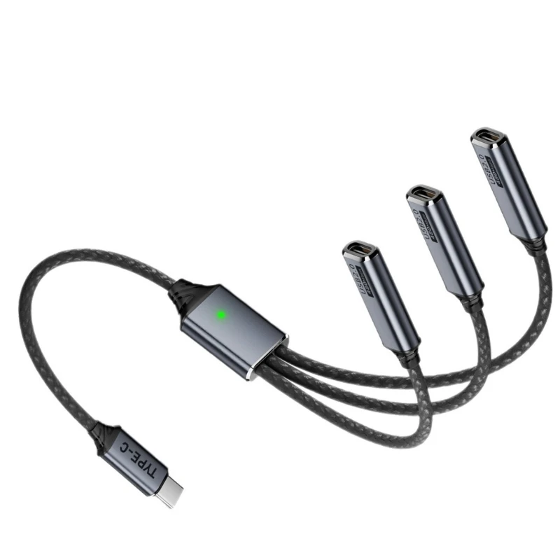  USB C to 3 USB C Port Splitter for Simultaneous Charging and Fast Data Transfer