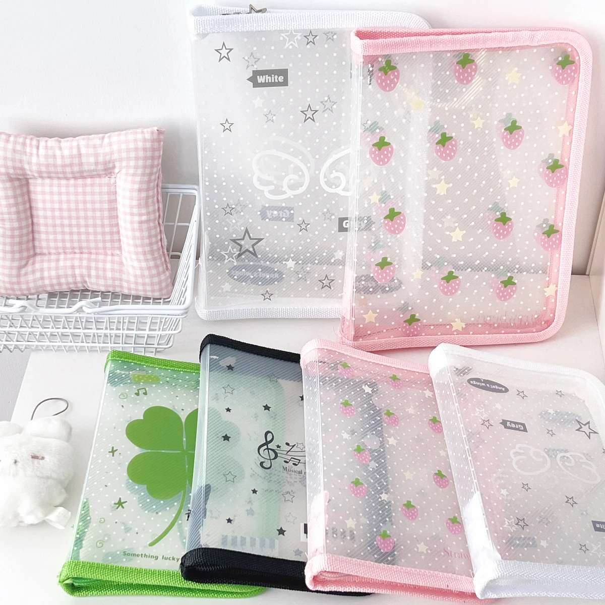 A5/A6 PP Twill Zipper Pouch Cute Stationery Storage Folder File Document Bag Zip File Folder School Office Supplies