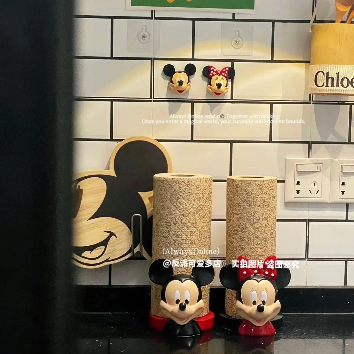 Disney Anime Hobby Mickey Mouse Minnie Creative Kitchen Upright Paper Towel Hanger No Punch Lazy Cartoon Rag Holder Gift