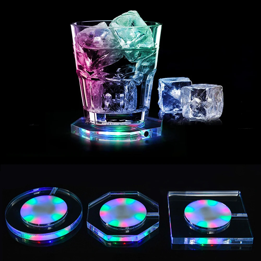 10Pcs Acryl Multi-Farbe LED Trinken Coaster Ultra-Dünne Bahn Flasche Licht Aufkleber Matte Flash Tasse Matte für Club Bar Party Weihnachten