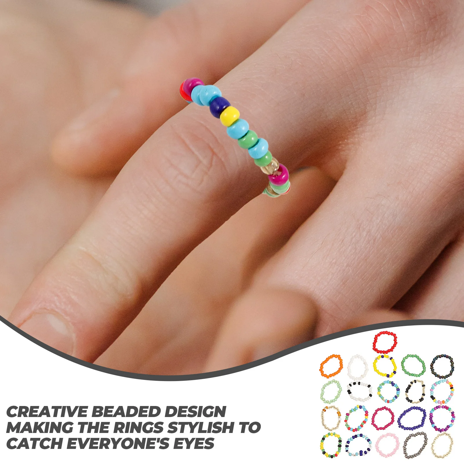 

21Pcs Creative Beaded Rings Colorful Finger Rings Summer Accessory Chic Jewelry for Women Girls Beaded Jewelry