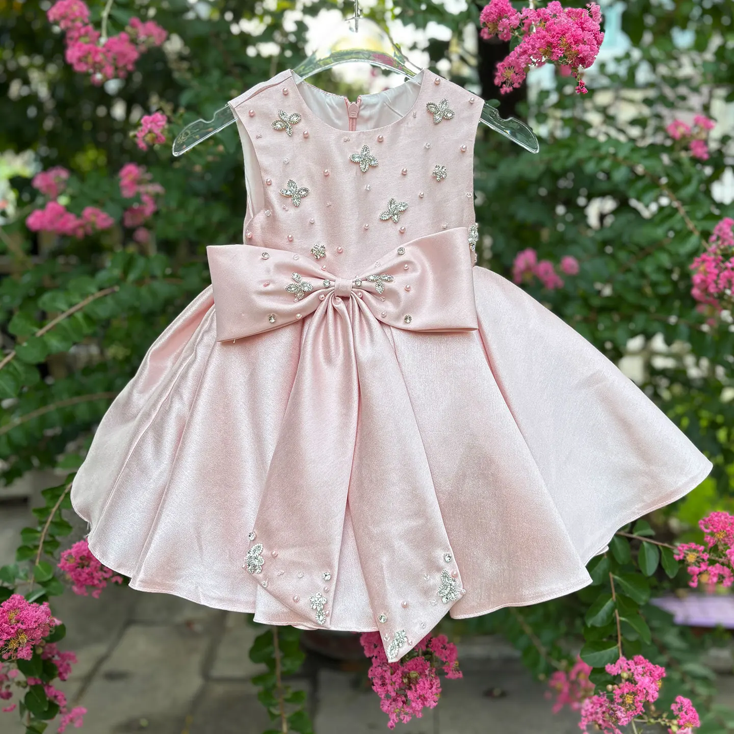 Dreamy Vow D140 Rosa elegante raso fiore ragazze vestono lunghezza al ginocchio principessa bambini festival matrimonio compleanno festa abito da ballo