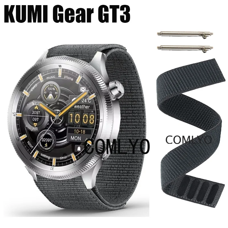 Untuk KUMI Gear GT3 jam tangan pintar tali kait dan terlihat sabuk nilon olahraga Pria Wanita