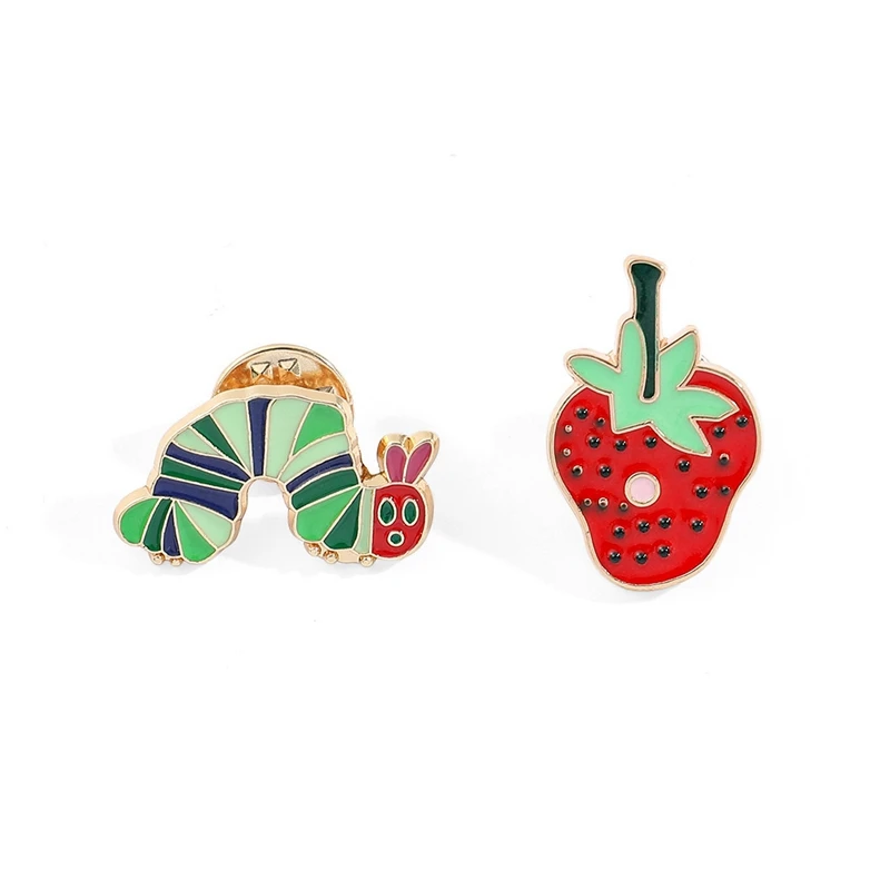 

Creative and quirky caterpillar strawberry metal badge Decor,personalized cartoon insect shaped bag alloy pins accessories