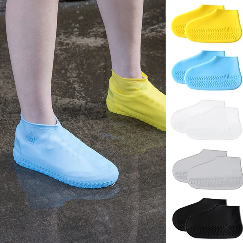 1Pair S/M/L/XL Silicone WaterProof Shoe Covers Slip-resistant Rubber Rain Boot Overshoes Accessories for Outdoor Rainy Day