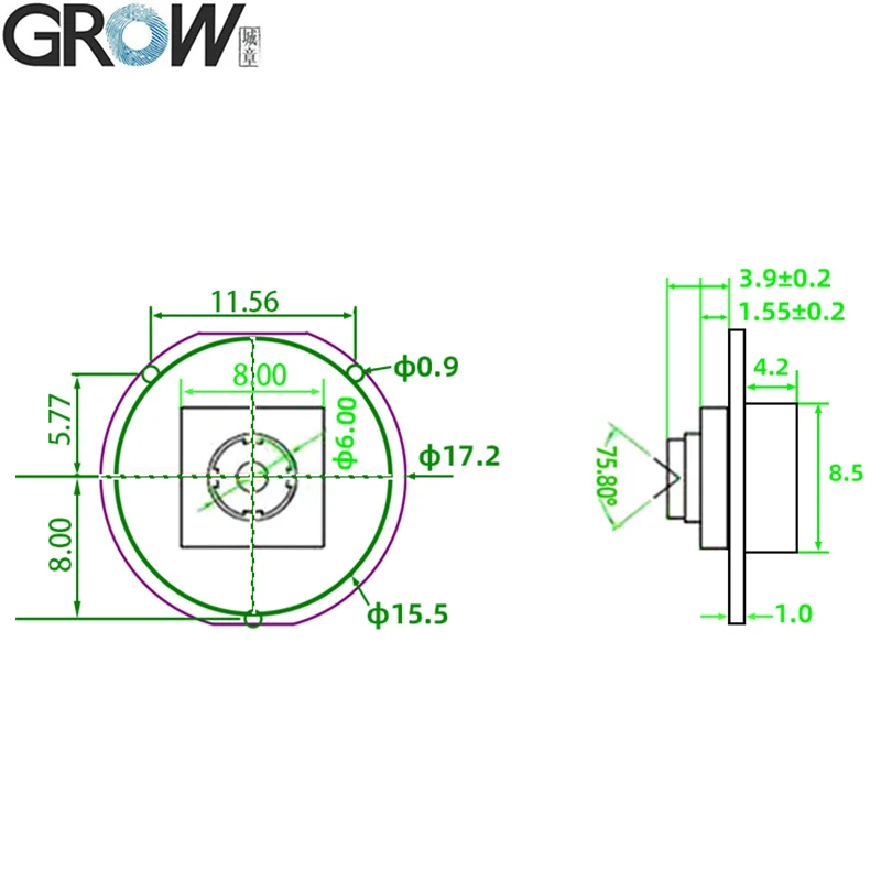 GROW GM861XS piccolo 1D/2D codice a barre QR Code modulo lettore di codici a barre interfaccia UART/USB LED verde bianco