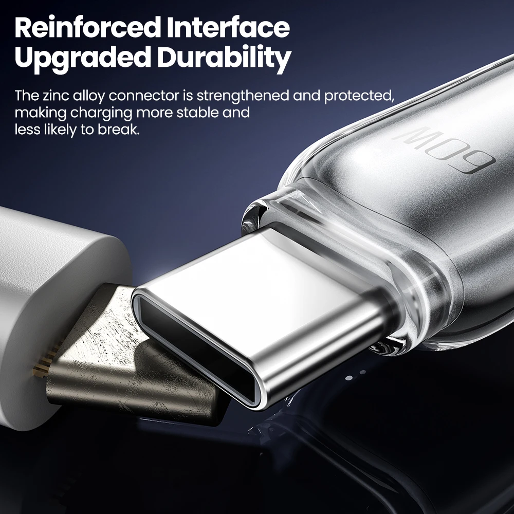 Toocki 60W USB C Cable USB A Cable for iPhone 14 13 12 11 Transparent Zinc Alloy Fast Charging for iPhone16 Samsung Xiaomi Honor