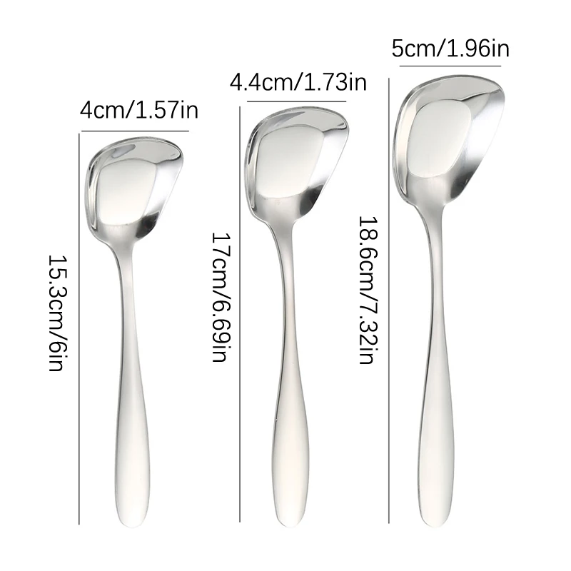 Stainless Steel Square Head Flat Bottom Spoon Thickened Yuanbao Spoon Dessert Spoon Student Spoon Ice Cream Small Soup Spoon