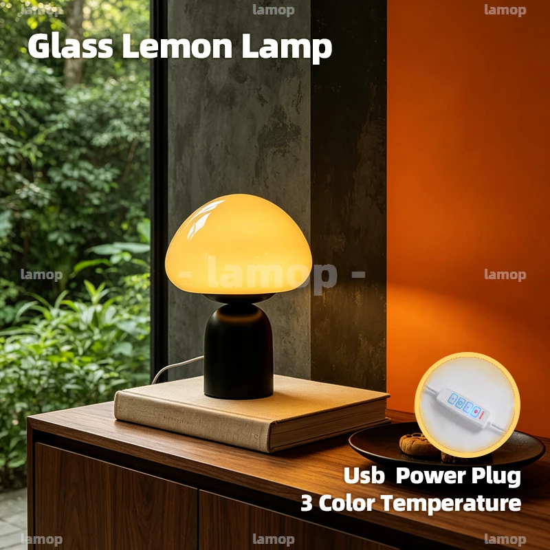 Glass Calm‑Glow Bulged‑Oval Fruit‑Shade Bell‑Can Base Table Lamp French‑Soft Casual 3 Tone Gentle Glow B&B Vanity Shelf Decor