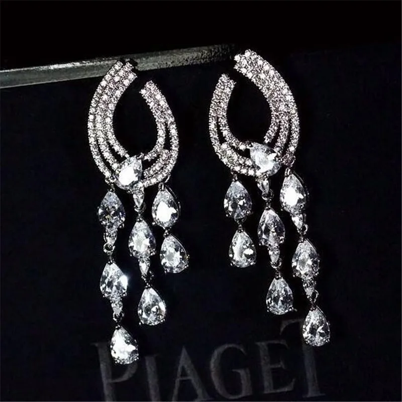 Vintage Lady  Lab Diamond Dangle Earring 100% Real 925 Sterling Silver Wedding Drop Earrings for Women Bridal Engagement Jewelry