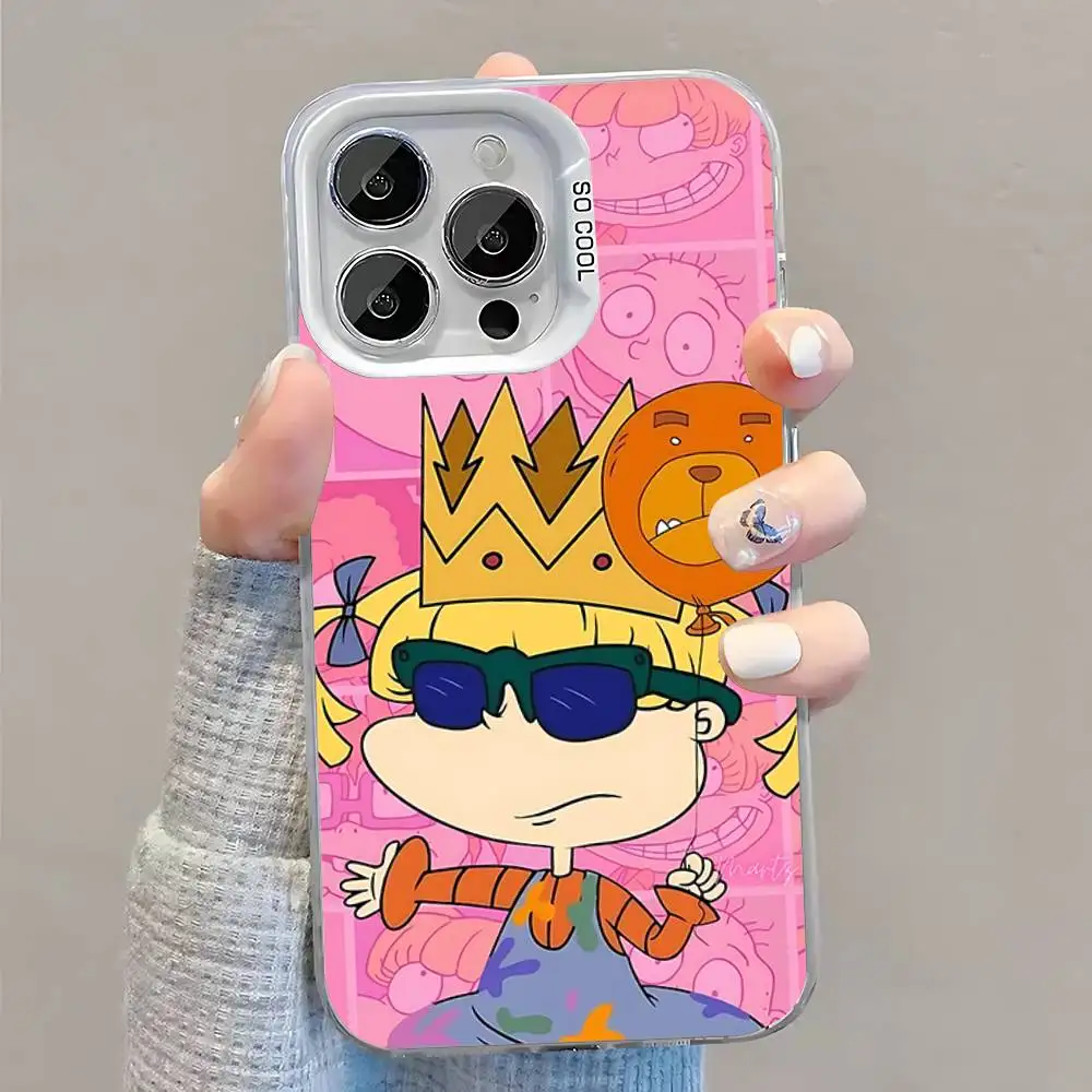 حافظة هاتف R-Rugrat C-Chuckie Angelica لهاتف iPhone 16,15,14,13,12,11,Pro,XS,Max,Plus,Mini,SE غطاء مقاوم للصدمات من الحلوى البيضاء غير اللامعة
