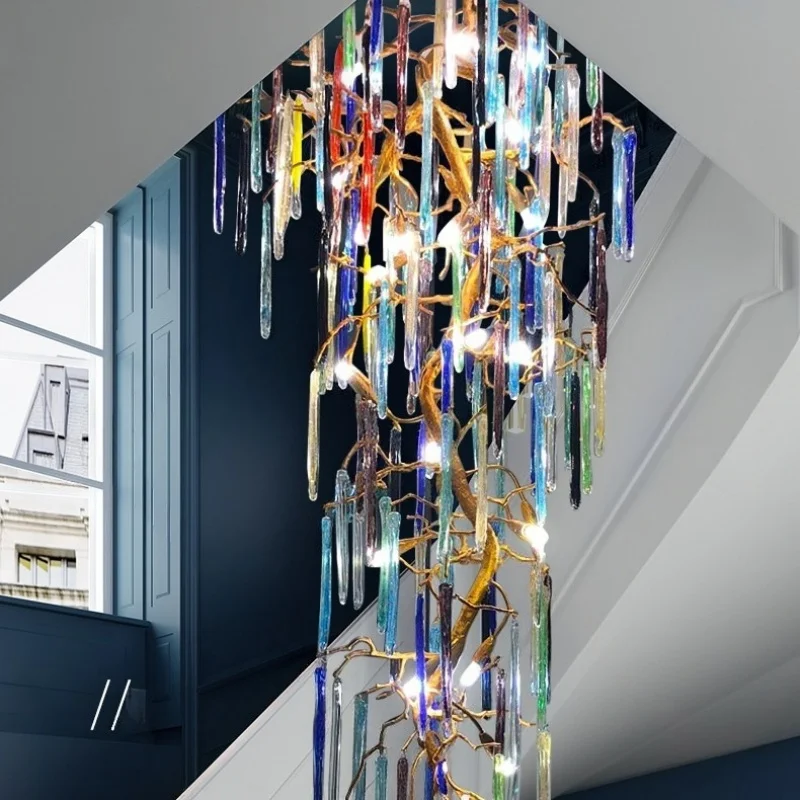 Villa Large Chandelier Hall Modern Living Room Artistic Lighting Fixtures Staircase Crystal Lights Crystal String Pendant Light