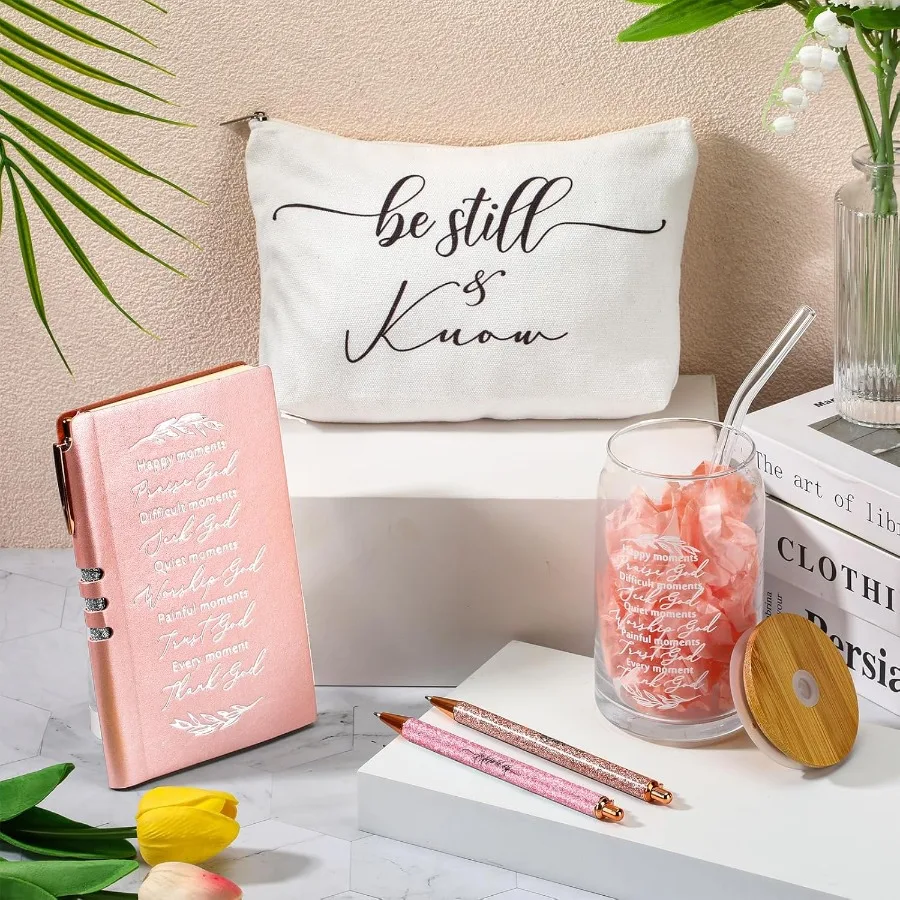 6 шт. христианские подарки для женщин Библия Vee A6 кожаный блокнот для путешествий 16 унций стеклянная чашка шариковая ручка с блестками косметичка Inspiratio