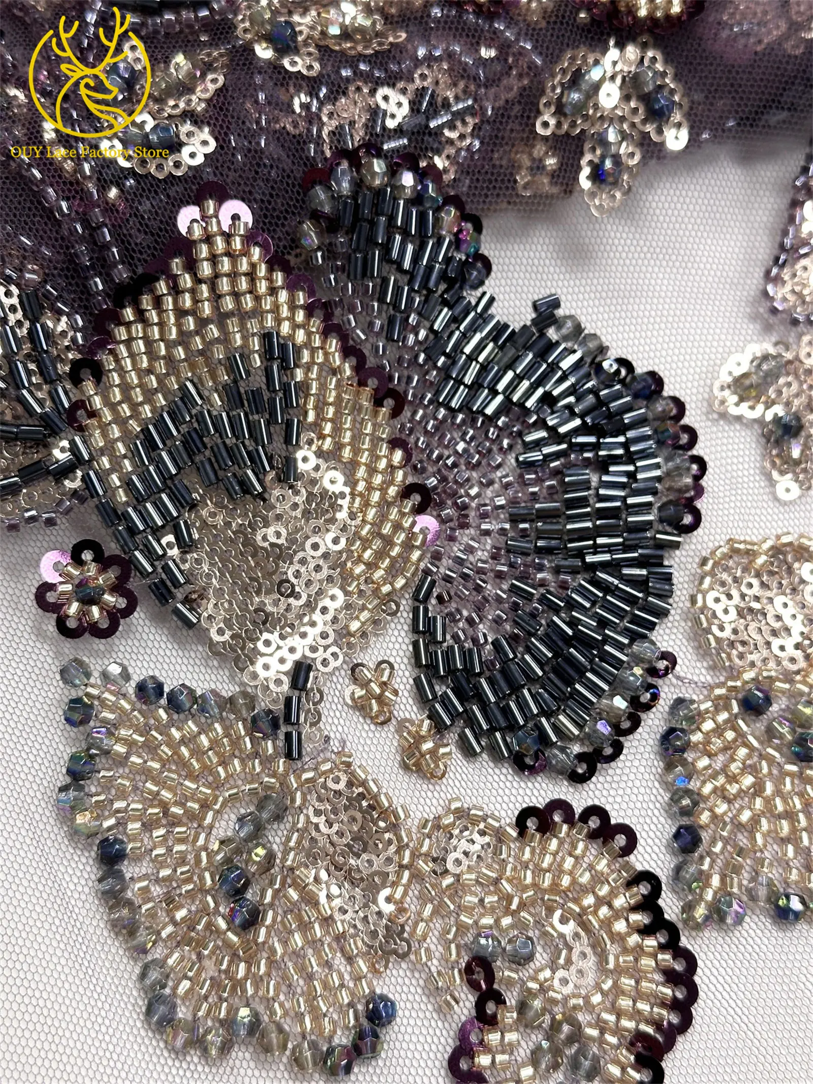 Exquisiter handgefertigter afrikanischer Spitzenstoff mit Perlen und Pailletten, 2026, modischer nigerianischer Tüll mit Blumenstickerei zum Nähen von Abendkleidern – Detail 25