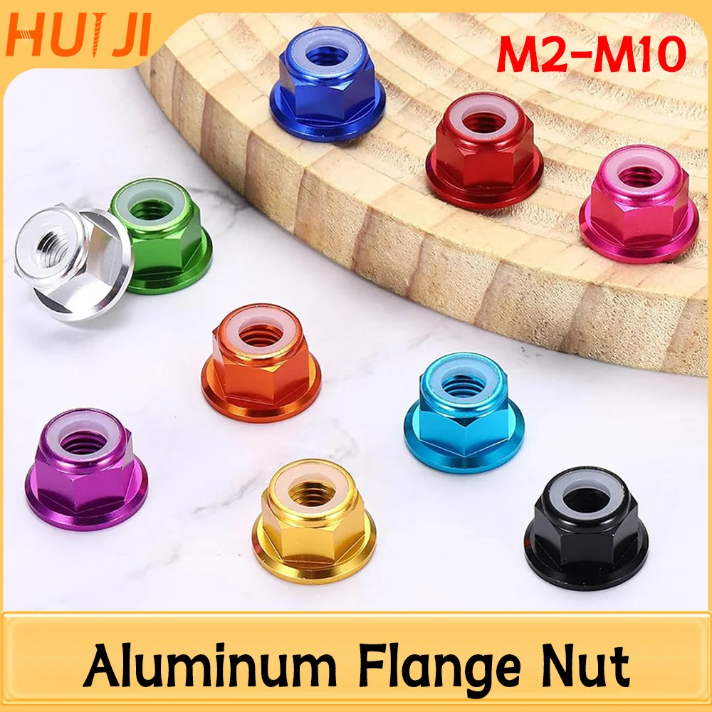 M2 M2.5 M3 M4 M5 M6 M8 Colorful Anodized Aluminium Alloy Flange Nylon Lock Nut Metric Thread Self-locking Hexagonal Nylock Nuts