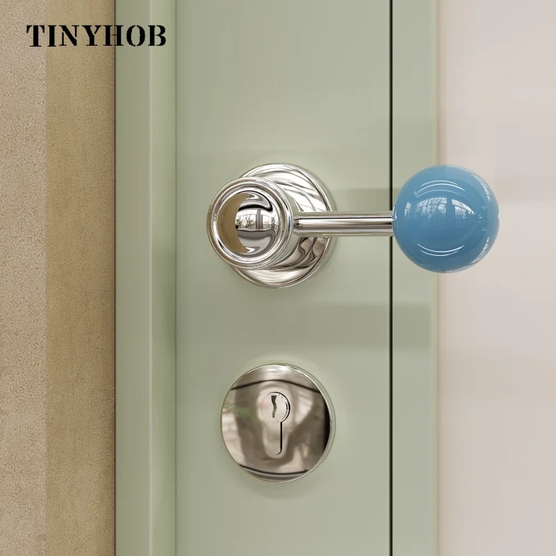 Minimalist Blue spherical door handle Lock Set / Magnetic lock core Bedroom Bathroom  Wood Door Lever Set Dummy Privacy Passage