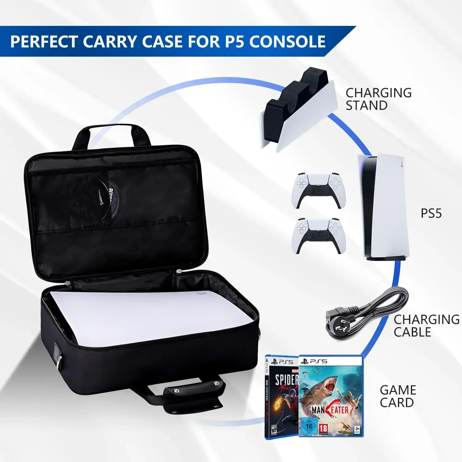 

For PS5 Protective Case Bag For PS5 Travel Case for PS5 Disc/Digital Edition Console, Controllers, Game Cards, Headset