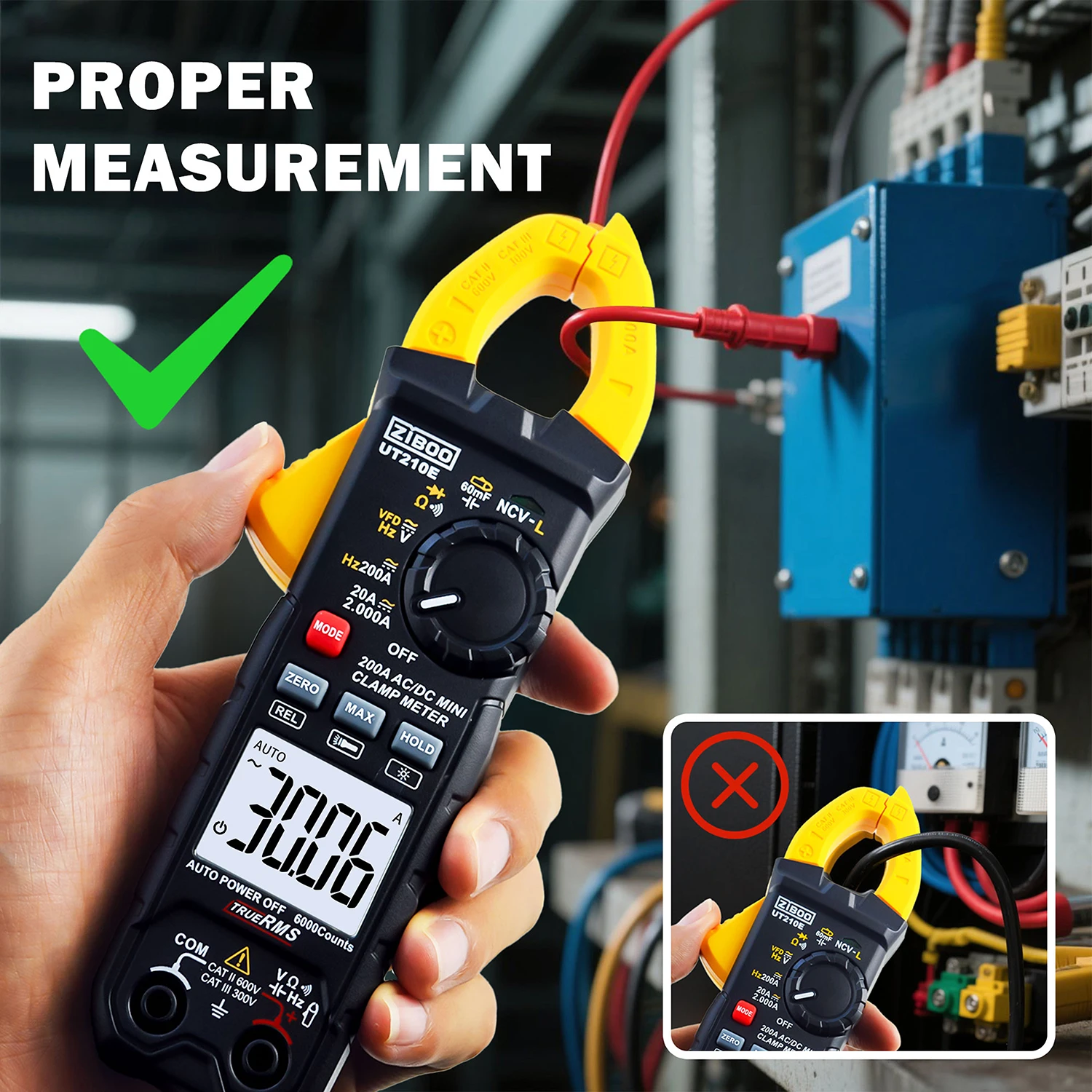 ZIBOO UT210E Clamp Meter Digital Multimeter Handheld RMS AC/DC, ZIBOO I600E 600Amp AC Current Clamp, 4mm Banana Plug.