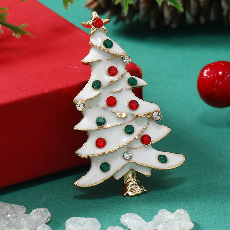 Shiny Rhinestone Christmas Brooch For Women Santa Claus Xmas Tree Gloves Snowflake Zircon Badge Corsage New Year Festive Jewelry