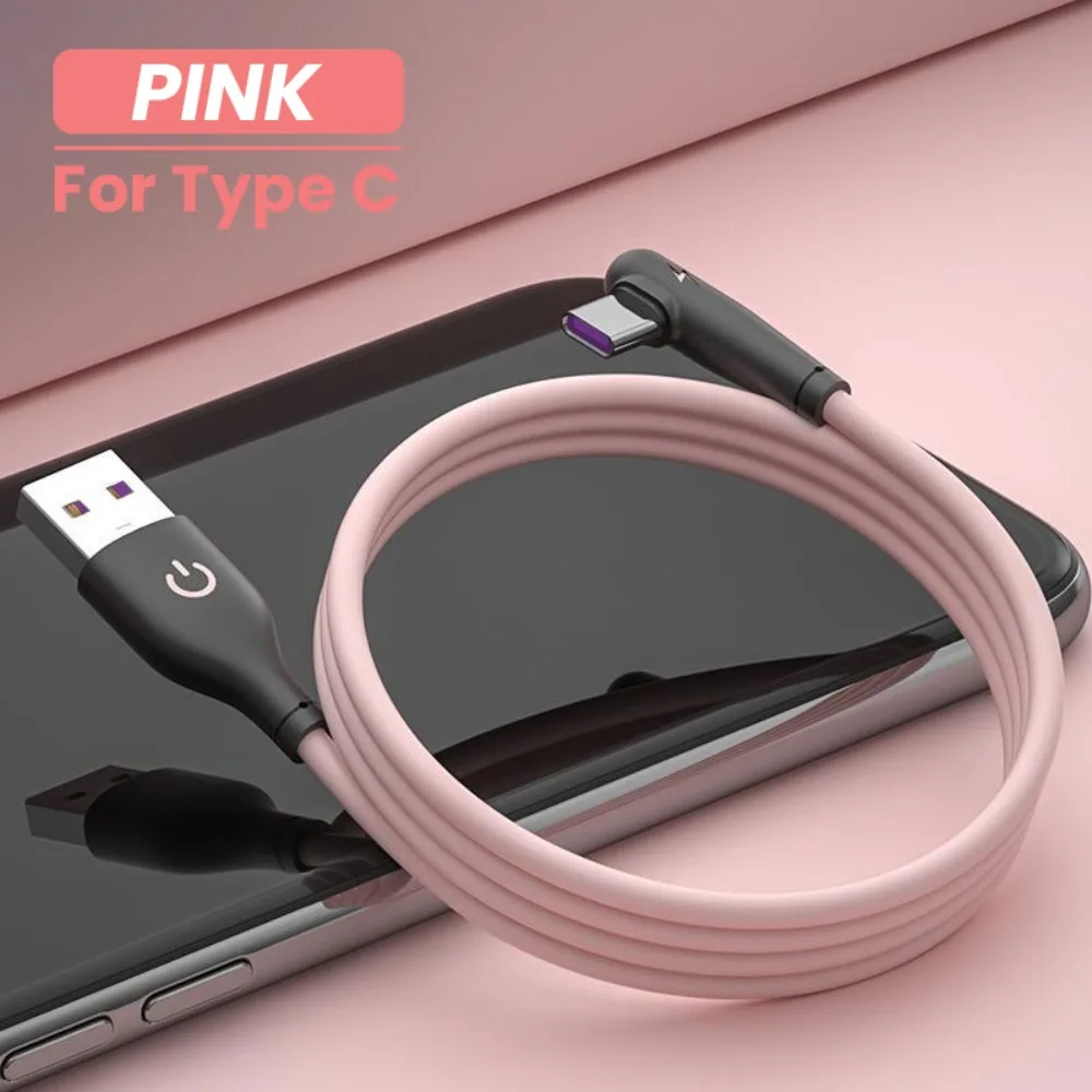 Type C Charge Wire Charging Line Usb C 90 Degree Charger Cable 5A Type C Cable Fast Charging Cord Soft Silicone USB C Cable