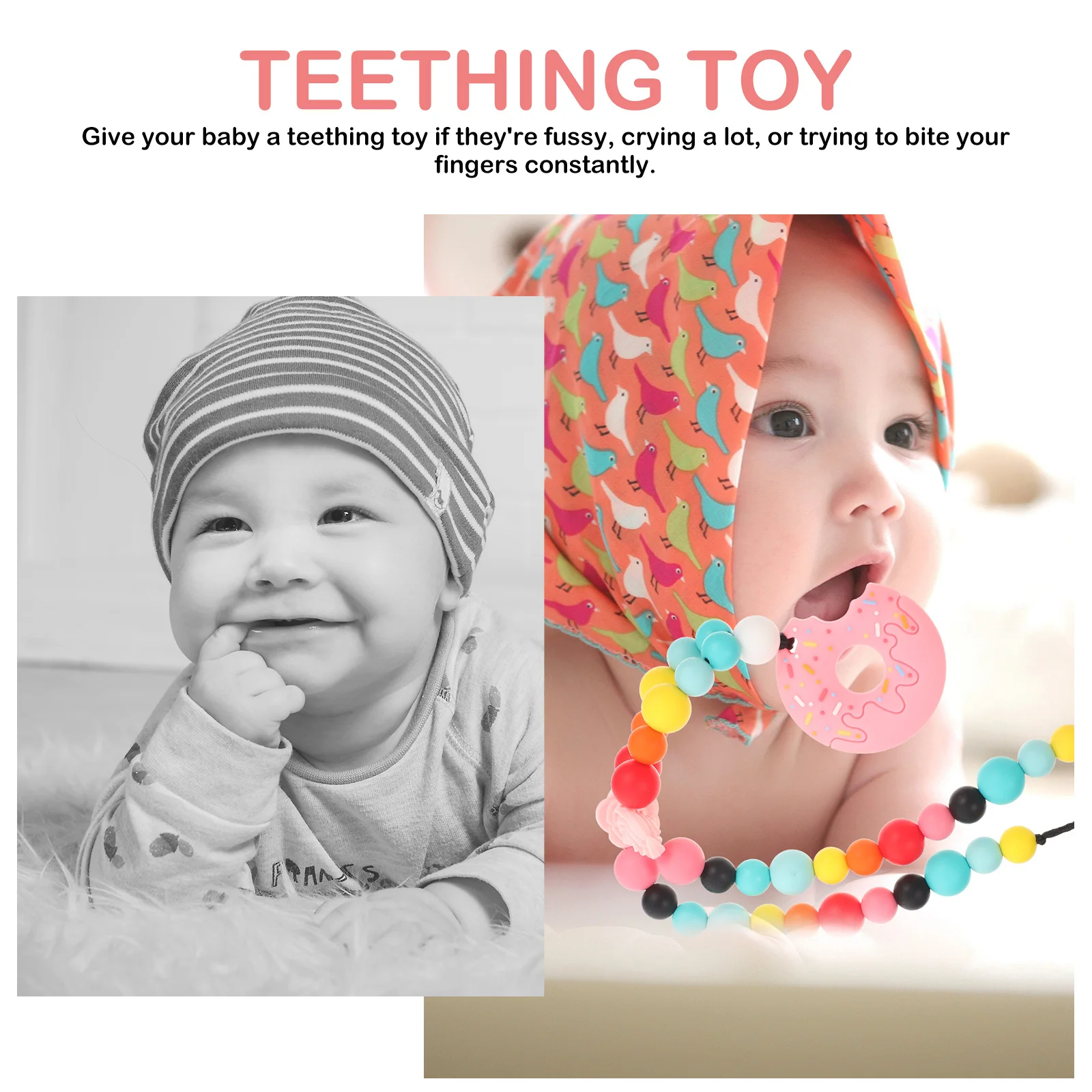 Collar de dentición para bebé, Molar de silicona para masticar para niños pequeños, rechinar los dientes, agarrar sensorial para bebé, niña y niño, baba