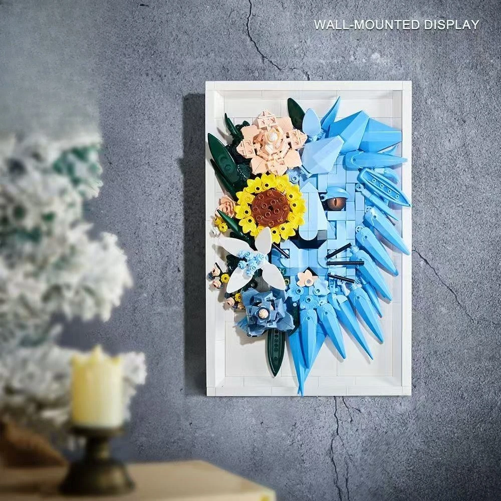 

New MOC Creative With Flower Lion Leopard Shark Animal Building Blocks Hanging wall Brick Toy For Adult Gifts Home Decor