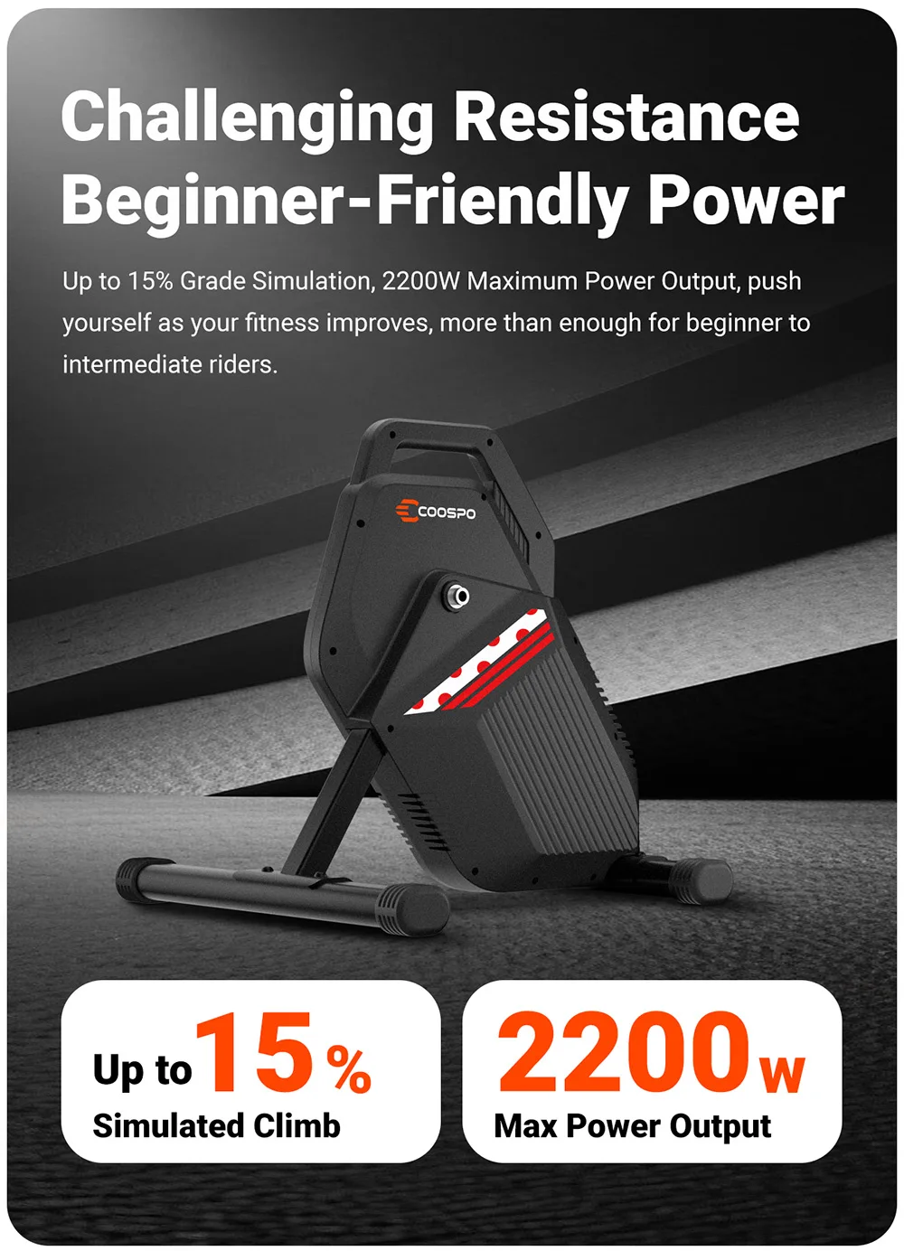 COOSPO T10 Smart Bike Trainer MTB Rennrad Heimtrainer mit Integriertem Leistungsmesser BLE5.0 ANT+ 2200W Indoor-Cycling – Detail 4