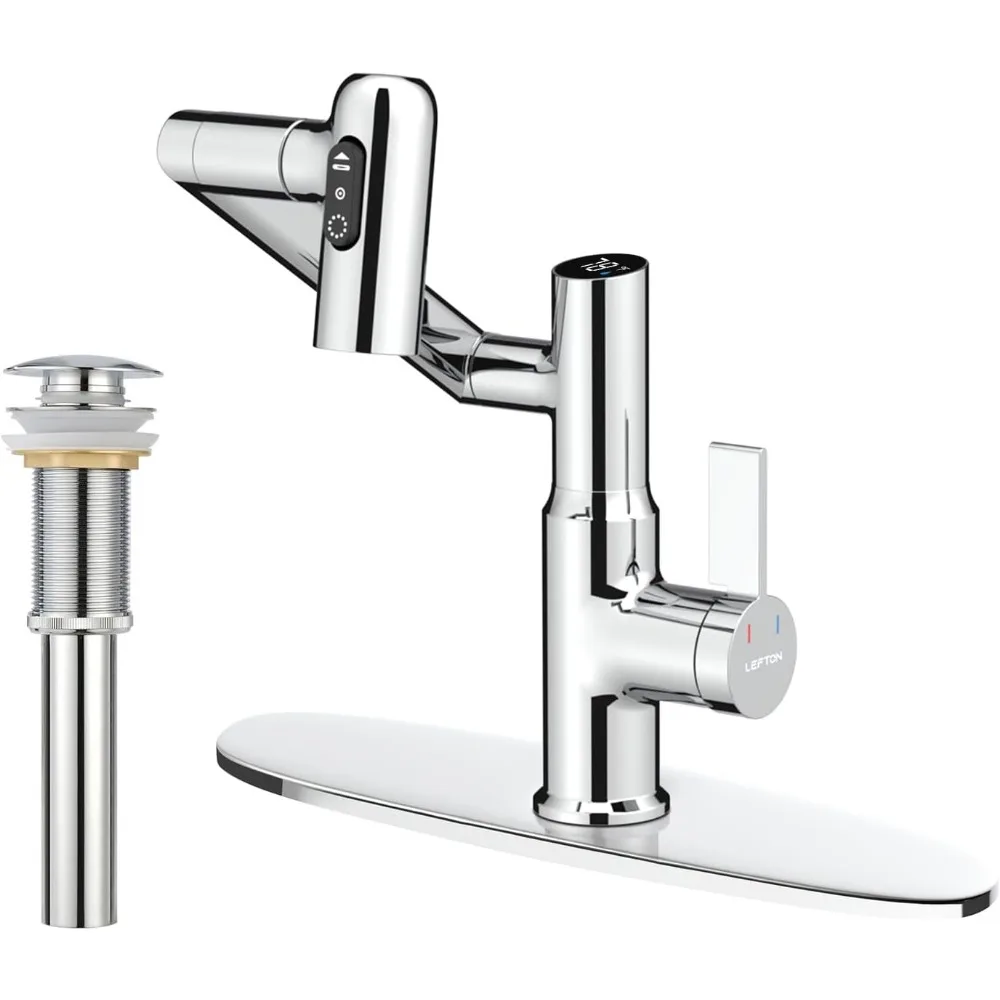 Polished Gold Rotatable Bathroom Sink Faucet with 6-Piece Cover Plate Set for Enhanced Style and Functionality