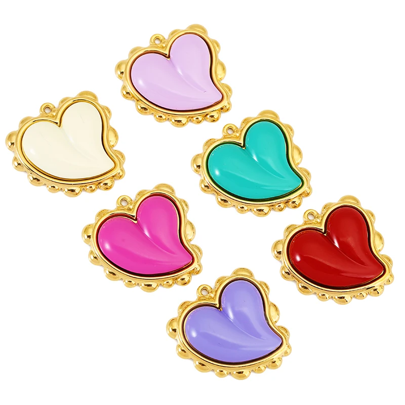 2pcs Stainless Steel Enamel Big Size Heart Charms Handmade Retro Heart Pendant for DIY Women Earring Necklace Jewelry Findings