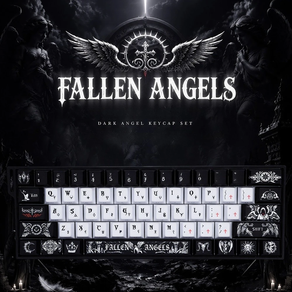 MAIMOOO Fallen Angel Keycaps Cherry Profile 129Keys Side Engraved PBT Custom Dark Aesthetic Mechanical Keyboard Russian Keycap