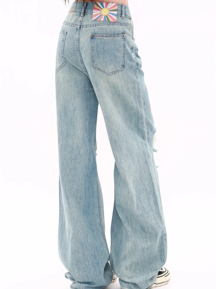 Jean à Jambes Larges avec Trou pour Femme, Vêtement Chic et Assressenti, Style Coréen, Nouvelle Collection Printemps, 03/High Street