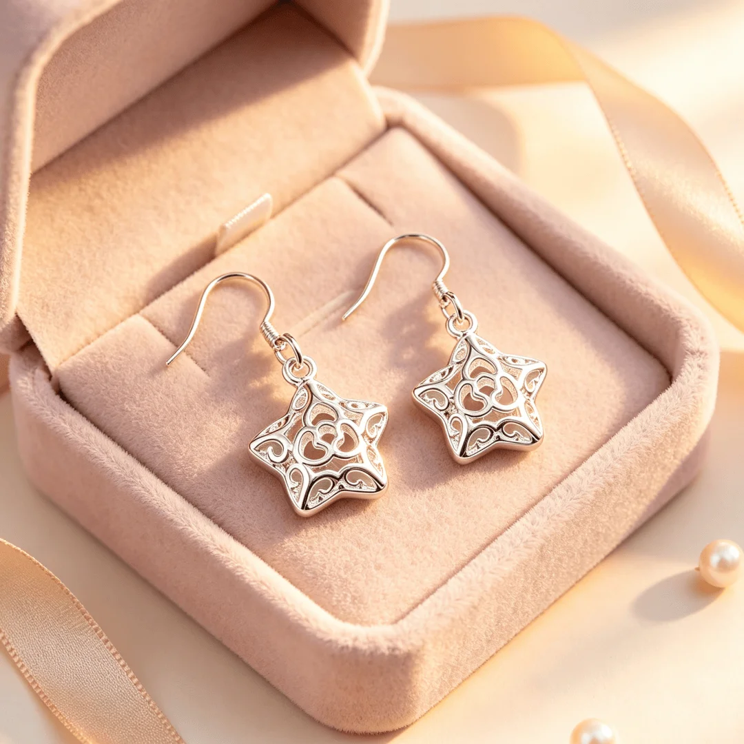Hot sales Costume Jewelry 925 Sterling Silver Charms Hollow Star Drop Earrings for Woman fashion boutique accessories party Gift