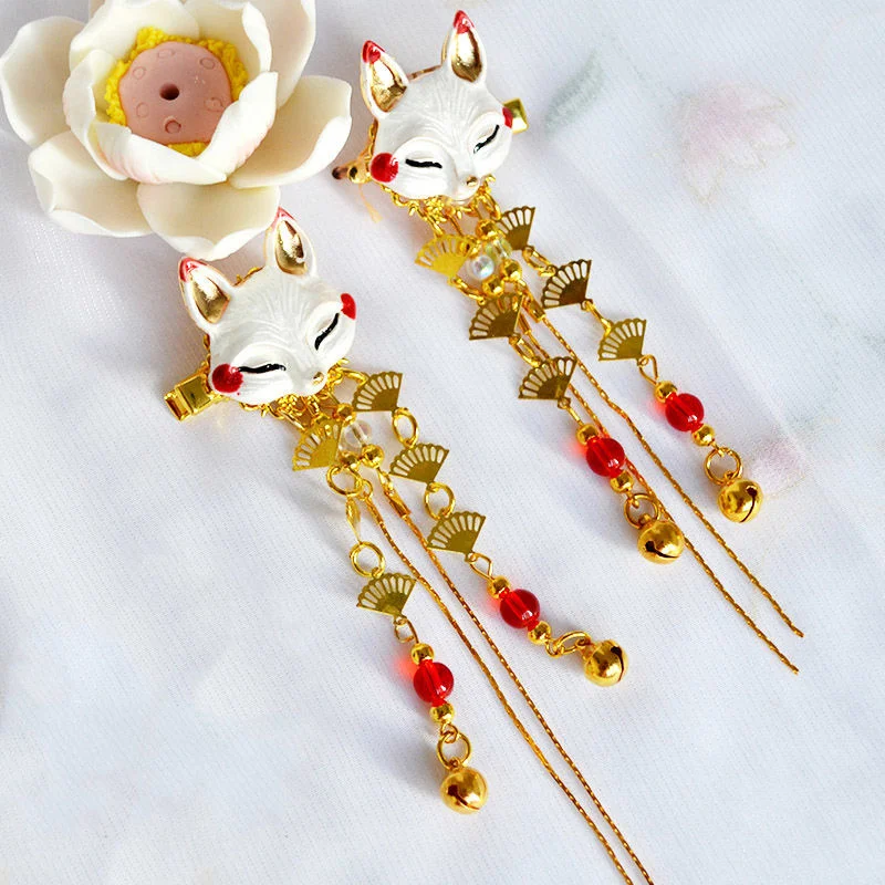 Japanese Anime Women Hair Headdress Fox Kawaii Tassel Step Shake Hairpin Cosplay Props Girl Clothing Accessories