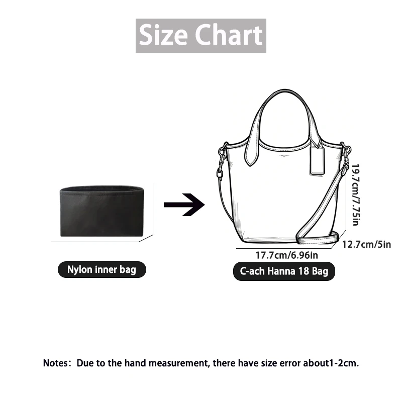 EverToner Nylon Insert Inner Bag Organizer Fits For C-ach Hanna 18 Bag Purse Organizer Handbag Storage Bag