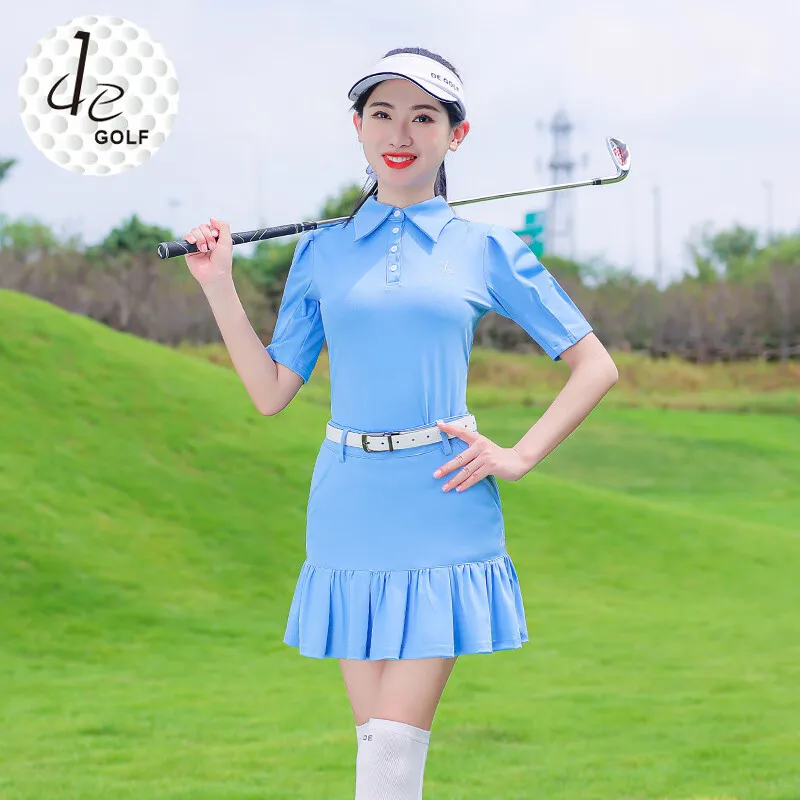 Golf Apparel Women's Set Top Short Skirt Middle Sleeve Slim Fit Sports Ball Korean Polo Neck Sweat-Absorbing And Breathable