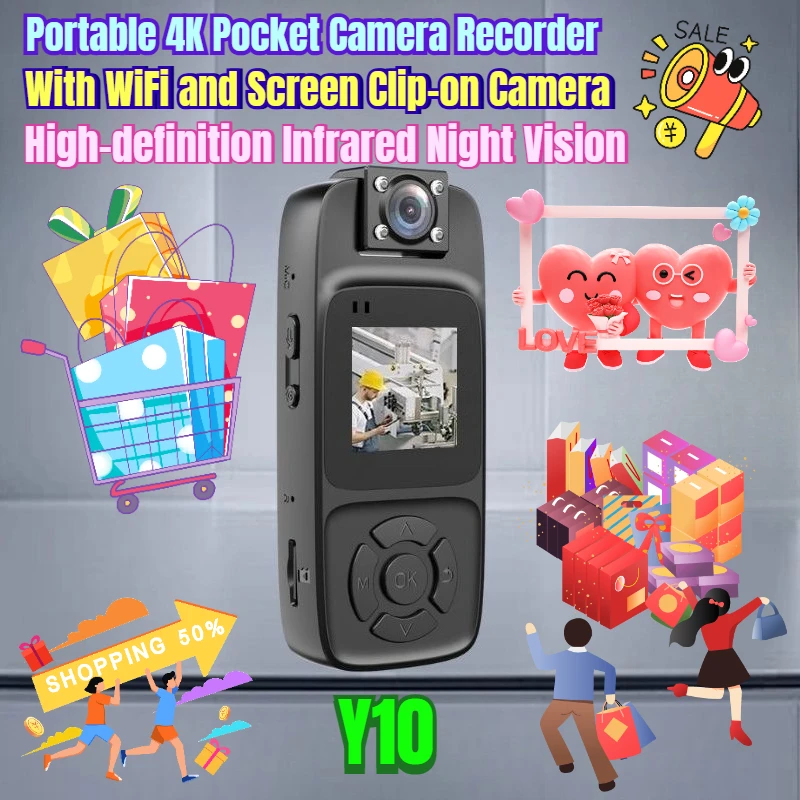 

Portable 4K Pocket Camera Recorder with WiFi and Screen Clip-on Camera High-definition Infrared Night Vision
