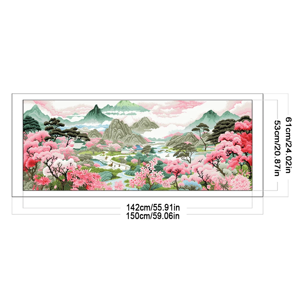 Full Embroidery Silk Thread 11CT Printed Taoyuan Family Cross Stitch Kit105x61cm