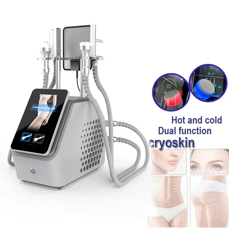 Terapia de frío y caliente con 4 asas, masaje EMS de choque en T, almohadillas criogénicas para quemar grasa, máquina de adelgazamiento de estiramiento facial, alternativa en frío y caliente