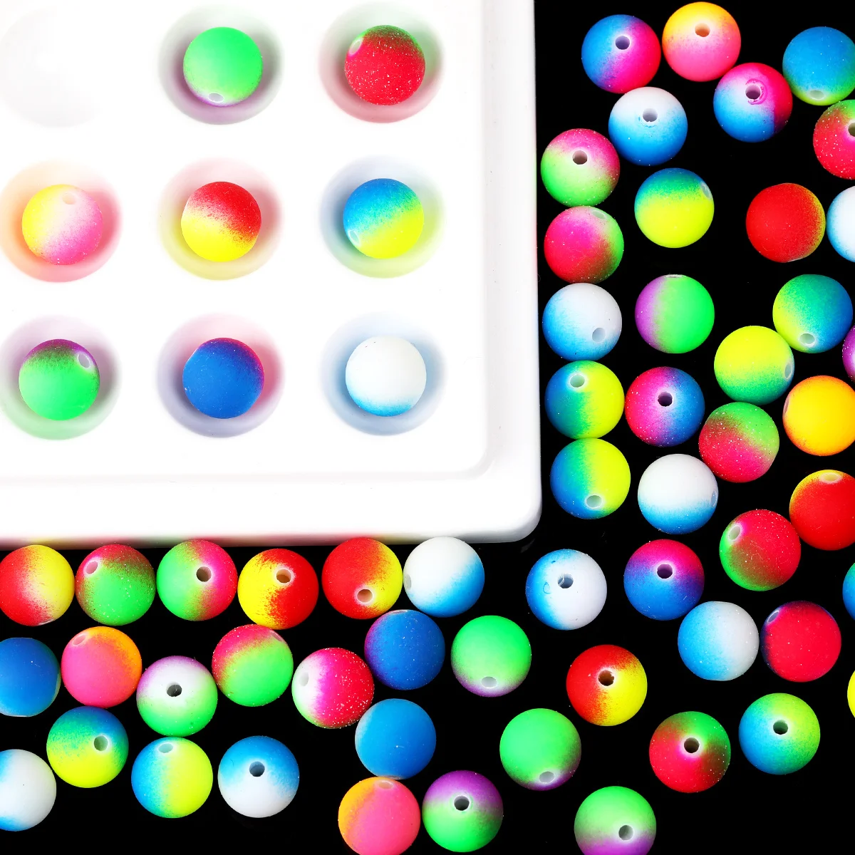 60/120pcs Random Color Matte Gradient Glitter Round Acrylic Loose Beads For Jewelry Making DIY Accessories Bracelets Necklaces