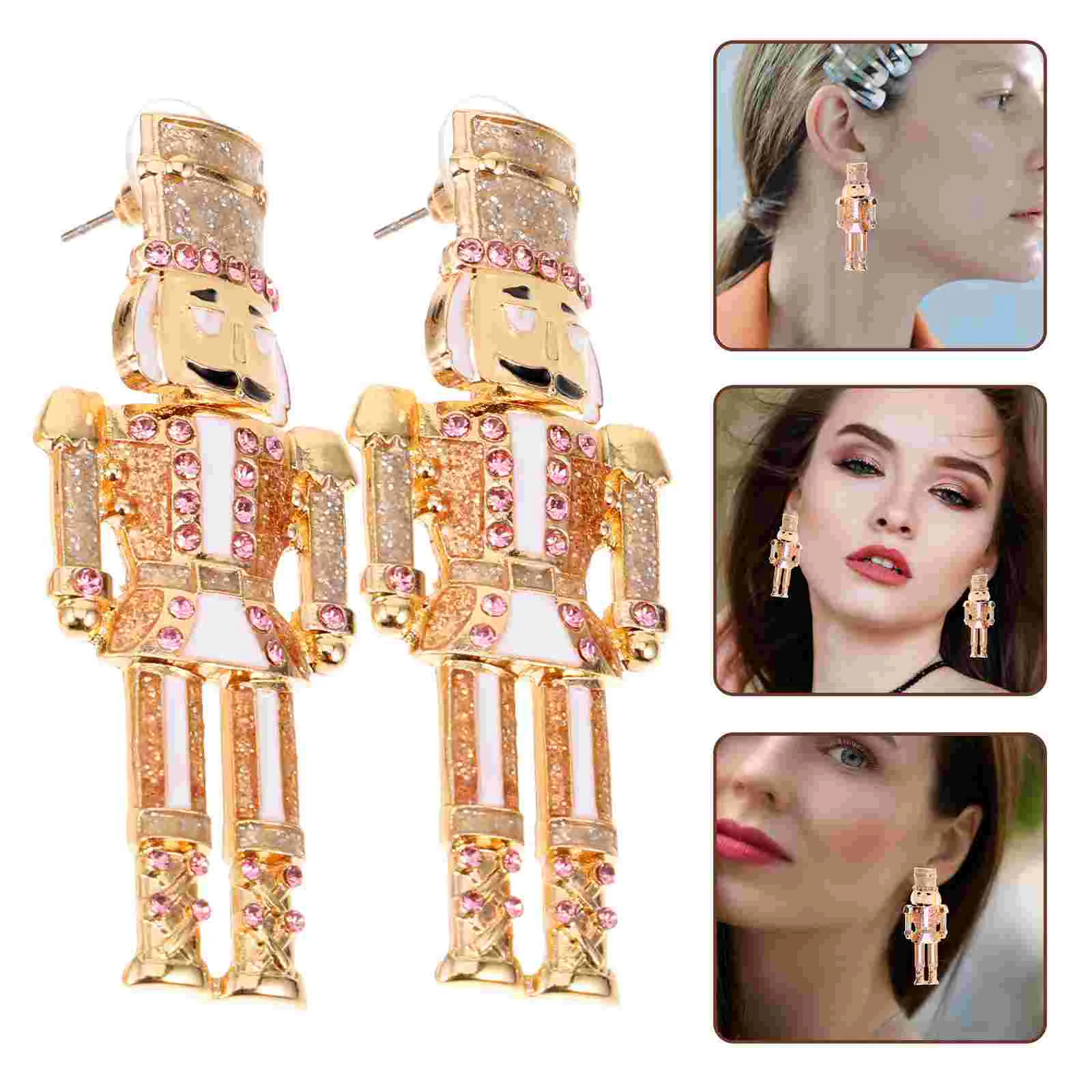 Nutcracker Earrings Costume Jewelry for Women Holiday Dangling Dangle Rhinestone