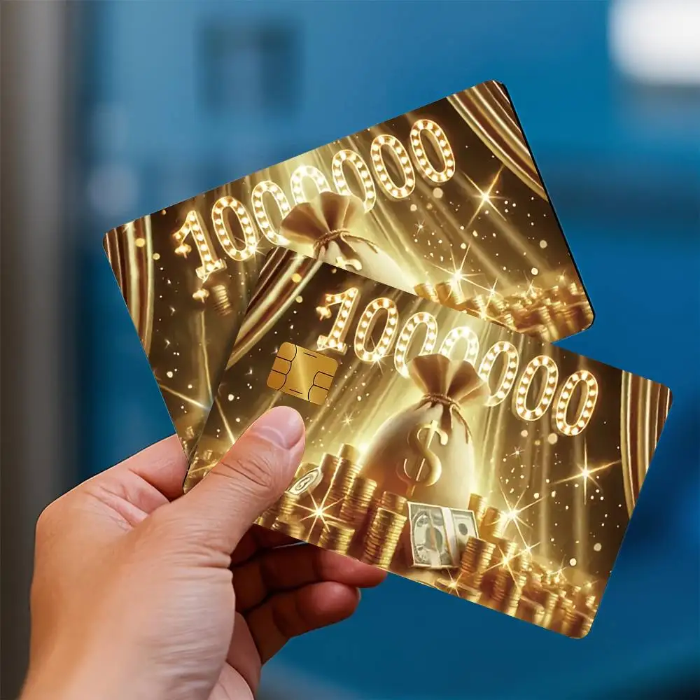 One Hundred Thousand Cash Golden Luxury Credit Card Sticker Sparkling PVC Decal Holiday Gift For Credit Debit Key Cards