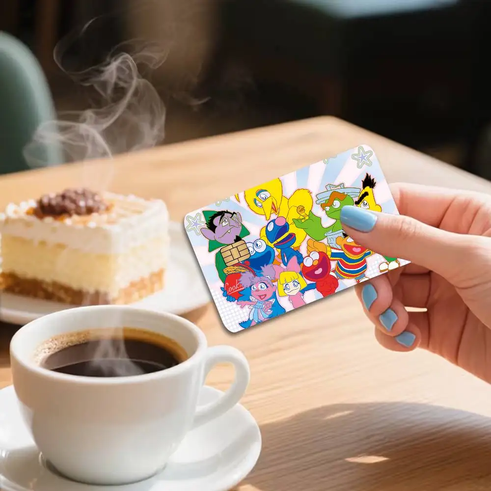 S-Sesame Street TV Cute Cartoon Anime Front Cover Film Sticker Skin for Credit Debit Card Small Large Chip