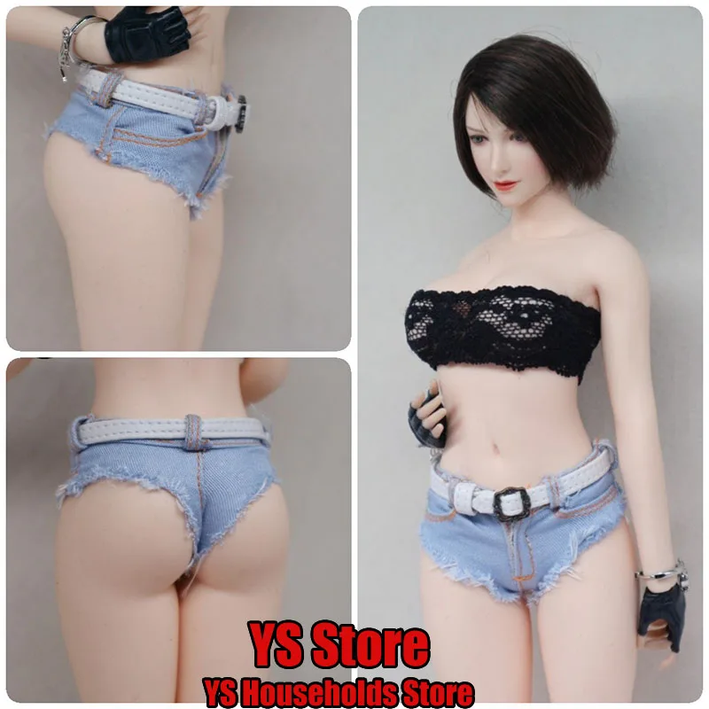 2 Styles 1/6 Female Soldier Light Blue Tight Short Jeans Sexy Low Waist Hot Pants Belt Decoration For 12" Action Figure Body Toy