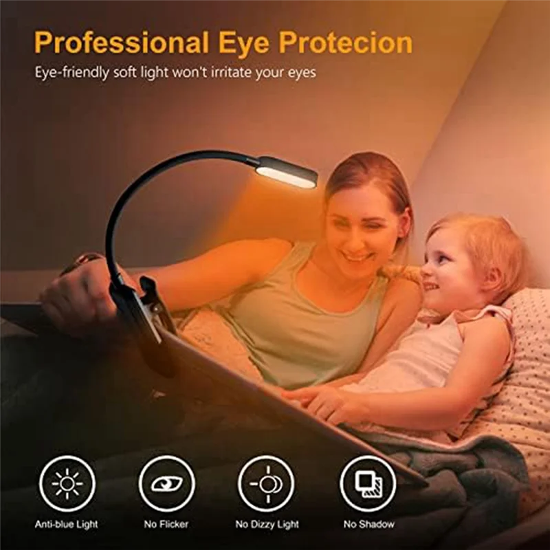 Small Light Clip-On Book Reading Lamp Suitable For Bed Reading,Eye Care 3-Color Temperature