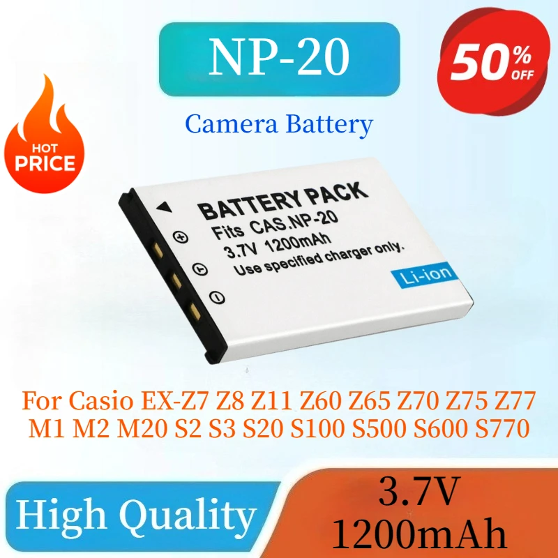 New 3.7V 1200mAh NP-20 NP20 Camera Battery For Casio EX-Z7 Z8 Z11 Z60 Z65 Z70 Z75 Z77 M1 M2 M20 S2 S3 S20 S100 S500 S600 S770