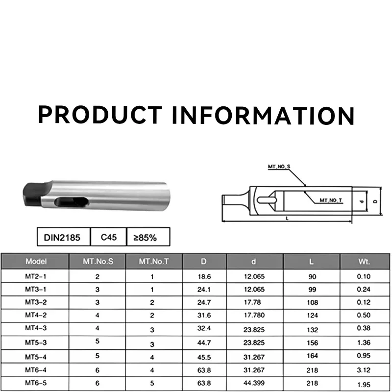 MT1 MT2 MT3 MT4 Morse Taper Sleeve MT5 MT6 R8 Drill Sleeve Arbor Morse Taper Adapter Reducing Drill Sleeve for Shank Accessories