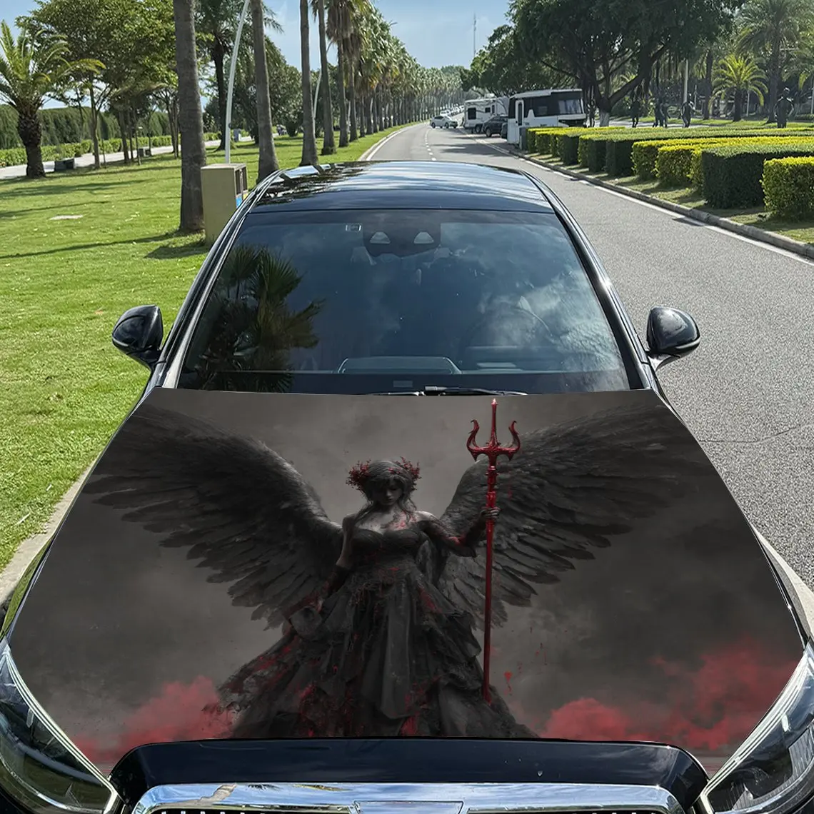 ملصقات غطاء محرك السيارة بطباعة Dark Ruling Winged Deity، مقاومة للماء ذاتية اللصق، مقاومة للخدش، سهلة الالتصاق، متينة للسيارة PVC st #1