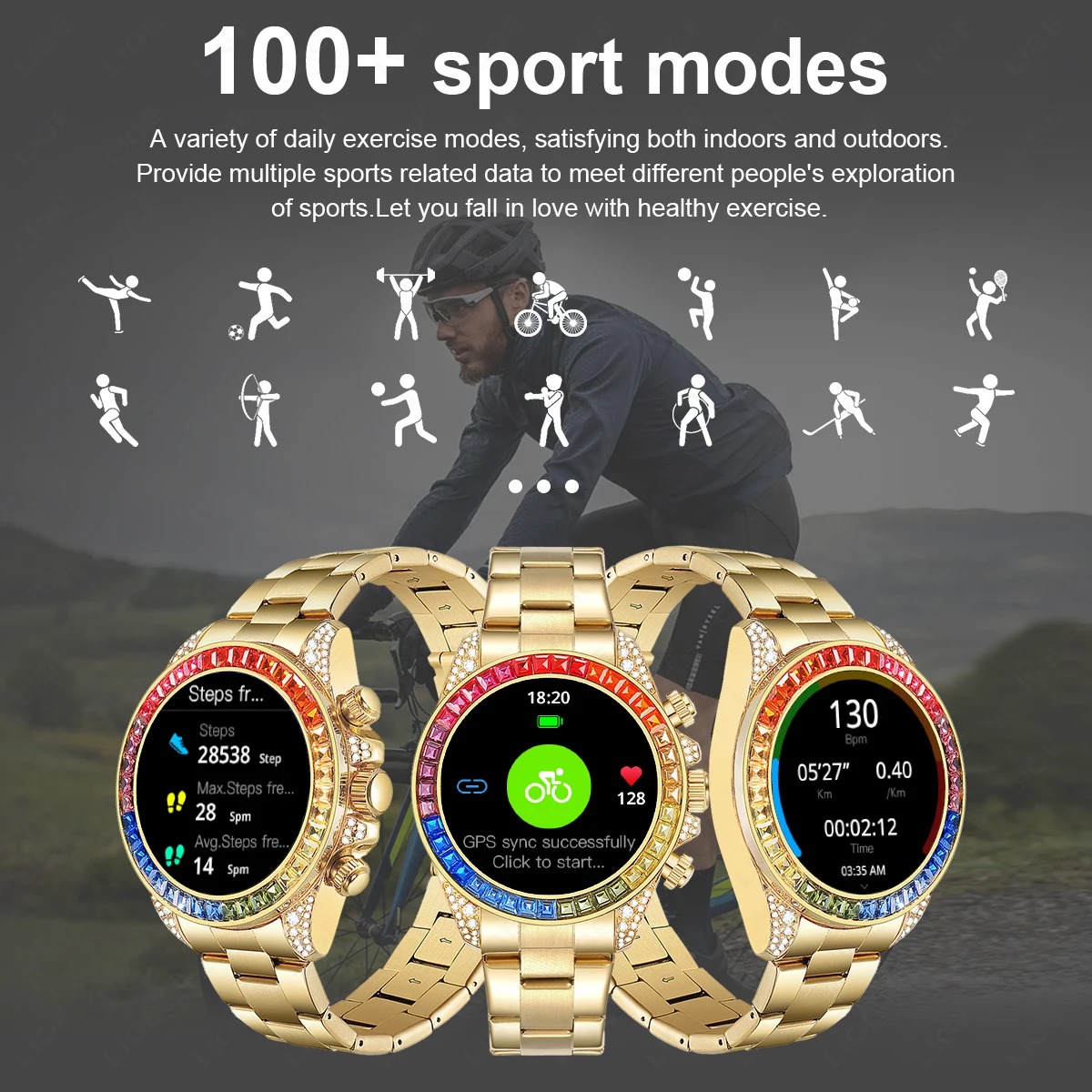 LIGE AMOLED Smart Watch Outdoor Sports Fitness Tracker Bluetooth Call 100 Sport Models Bracelet Compass For Smartwatch Men Woman